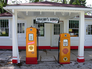 Restored Route 66 service station in Mount Olive, Ill. Image by Patty Kuhn. © April 2003. Illinois Route 66 Heritage Project. http://www.byways.org