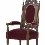 This 51-inch-high Gothic Revival armchair made in the 19th century seems to belong in a dark castle. It was offered for sale last year by Cowan's Auctions of Cincinnati. It looks like a chair owned by one of our readers - a chair that's supposedly haunted because it 'squeaks' in the night. Without a ghost, it's worth about $400 to $600.