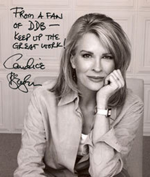 This autographed photo of actress Candice Bergen is among the celebrity auction items taken from Dogs Deserve Better's canine rehabilitation center in Virginia. Image appears by permission of Dogs Deserve Better.