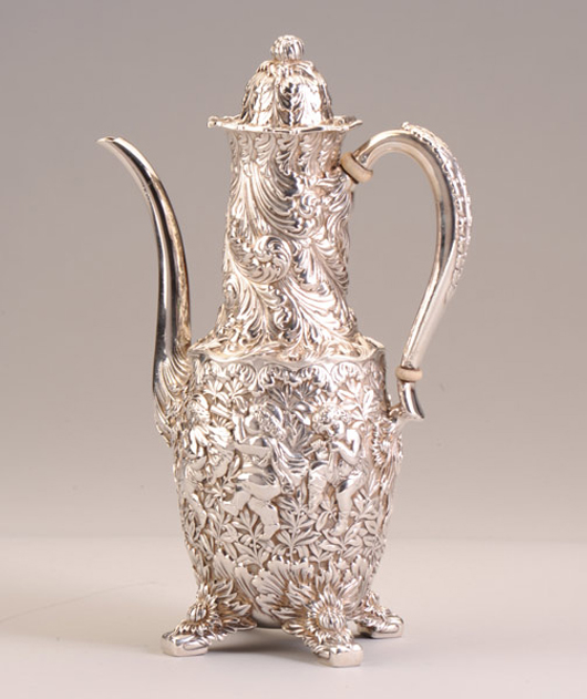 Circa-1881 Tiffany & Co. after-dinner silver coffee service, est. $6,000-$8,000. Image courtesy of Rago.