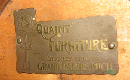 This is the original Quaint label from 1902 that launched the Stickley Brothers 'Quaint' empire. Fred Taylor photo.