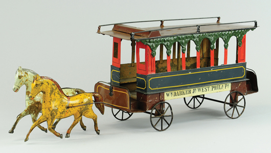 Early American Philadelphia street trolley attributed to Francis Field &  Francis, 26½ inches, est. $8,000-$10,000. Bertoia Auctions image.