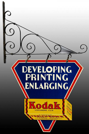 A 1930s two-sided metal Kodak sign. Image courtesy of LiveAuctioneers Archive and Dan Morphy Auctions.