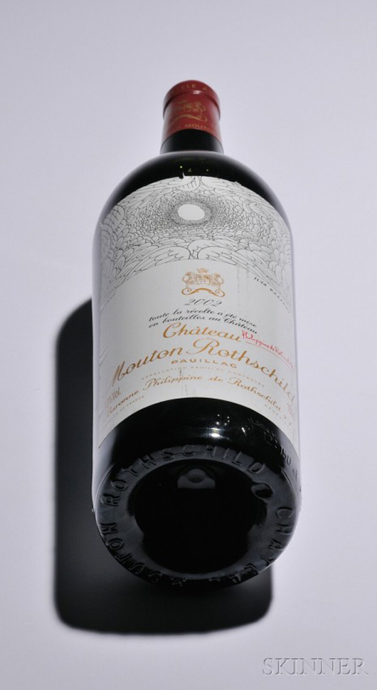 Chateau Mouton Rothschild 2002, Pauillac, 1er Cru Classe, estimate $600-$800. Image courtesy of LiveAuctioneers.com and Skinner Inc.