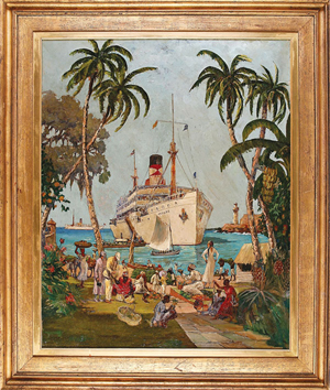 William Woodward (American/New Orleans, 1859-1939), ‘S.S. Atenas Moored at Old Havana Harbor,’ circa 1920-21, oil on canvas, unsigned, 30 in. x 24 in., framed. Estimate $75,000-$125,000. Image courtesy of Neal Auction Co.