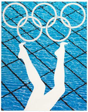 Anthea Hamilton, Divers, one of 12 official posters chosen for the London 2012 Olympic and Paralympic Games. Hamilton’s depiction of an athlete's poised legs suggests a gymnast, or possibly a synchronized swimmer, in a balletic position. Limited edition of 150, 13-color screenprint on 410gsm Somerset Tub sized paper, 76 x 60cm. Image courtesy London 2012 Olympic and Paralympic Games.