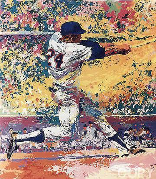 LeRoy Neiman, Willie Mays, signed and numbered serigraph, 32 x 28 in., est. $7,500-$9,000. Universal Live image.