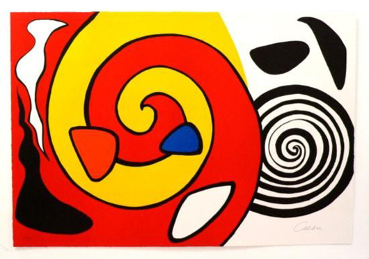 Alexander Calder, Spirals, signed and numbered lithograph, 26 x 38 in., est. $5,000-$6,000. Universal Live image.