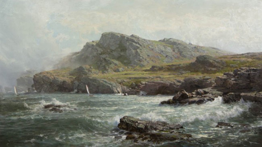 William Trost Richards (American, 1833-1905), 'Rocky Coast' sold for $170,800, more than double its estimate. Image courtesy of Leslie Hindman Auctioneers.