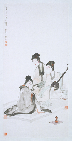 'Plucking the Yuan,' 1945. Fu Baoshi (Chinese, 1904-1965). Hanging scroll, ink and color on paper; 98.2 × 47.8 cm. Nanjing Museum. Image courtesy of Cleveland Museum of Art.