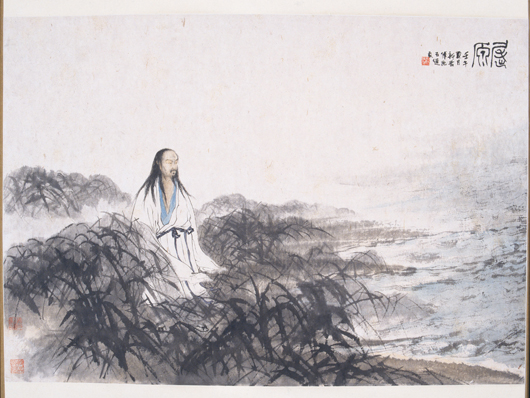 'Qu Yuan,' 1942. Fu Baoshi (Chinese, 1904-1965). Hanging scroll, ink and light color on paper; 58.2 x 83.7 cm. Nanjing Museum. Image courtesy of Cleveland Museum of Art.