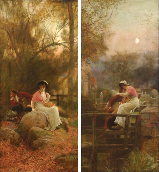 Marcus Stone (British 1840-1921), two works: ‘Lovers’ Spat’ and ‘Lovers’ Embrace.’ Estimate: $25,000-$35,000. Image courtesy of Michaan’s Auctions.