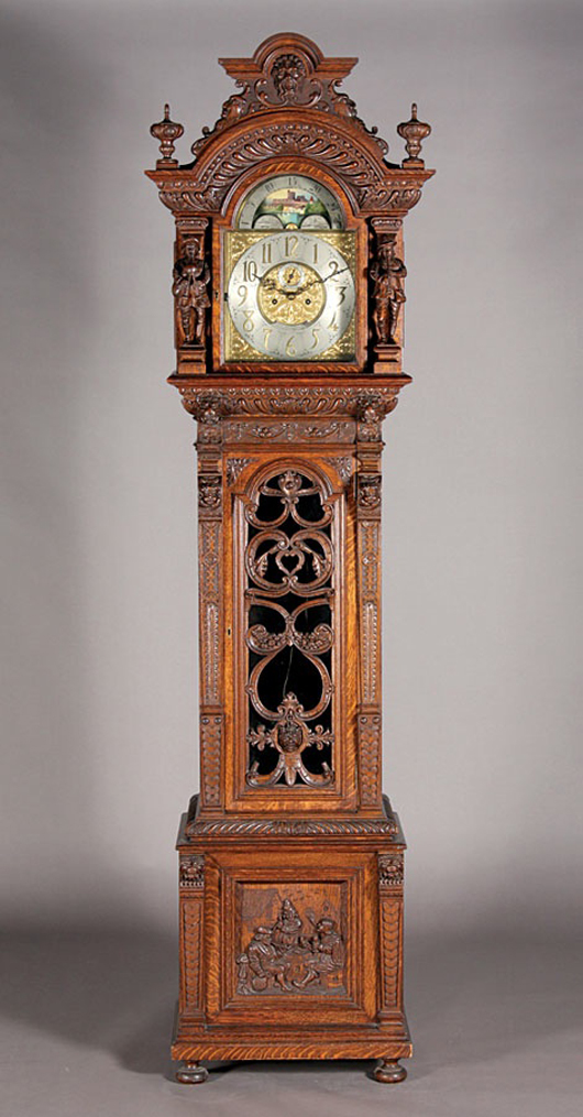 Westminster oak long-case clock, late 19th century. Estimate: $2,000-$4,000. Image courtesy of Michaan’s Auctions.