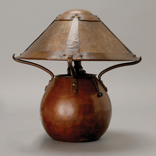 D'Arcy Gaw Dirk Van Erp hammered copper and mica lamp, circa 1911. Estimate: $8,000-$10,000. Image courtesy of Michaan’s Auctions.