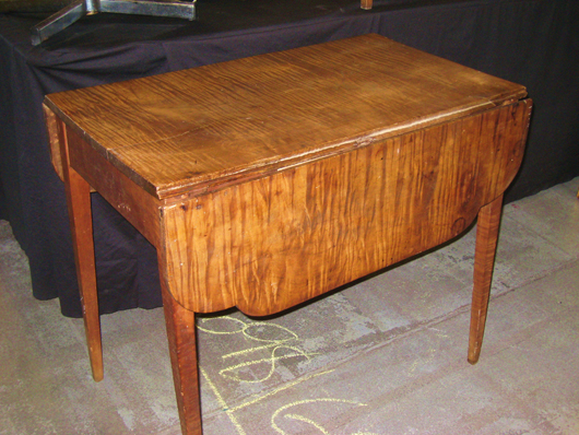Dot Lawrence brought this 18th-century tiger maple table. Image courtesy of West Palm Beach Antiques Festival.