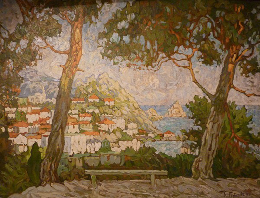 Konstantin Ivanovich Gorbatov (Russian 1876-1945), 'Island of Capri,' circa 1910, oil on canvas, 23 1/4 x 29 3/8 inches, signed and dated in Cyrillic 'K. Gorbatov 191[0?]' lower right. Estimate: $45,000-$65,000. Image courtesy of Gene Shapiro Auctions LLC.