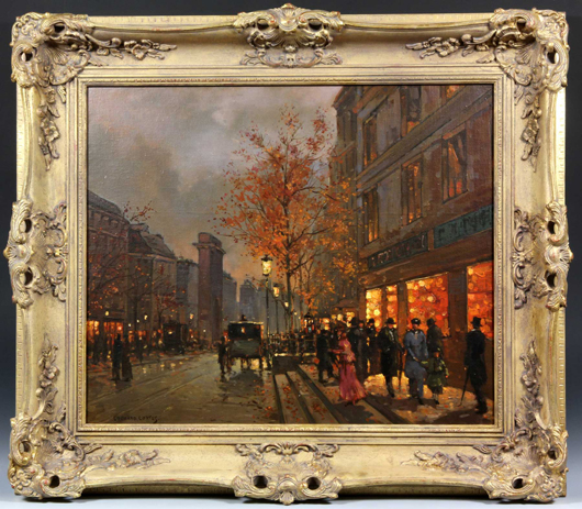 Edouard Leon Cortes (French, 1882-1969), Parisian scene, oil on canvas, signed, 20 x 23 3/4 inches. Estimate: $20,000-$30,000. Image courtesy of Kaminski Auctions.