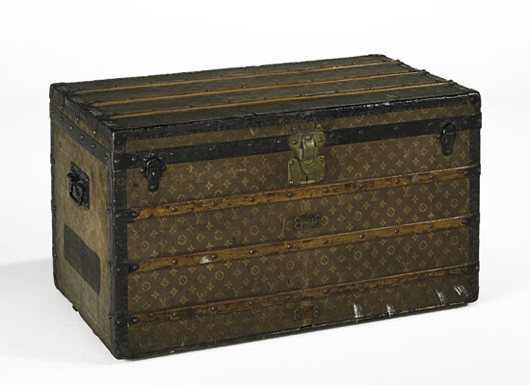 Louis Vuitton steamer trunk, 1910, serial no. 150050; 23 1/2 x 39 1/2 x 22 inches. Estimate: $4,000-6,000. Image courtesy of Rago Arts and Auction Center.