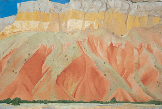 Untitled (Red and Yellow Cliffs), oil on canvas, 24 x 36 inches. Georgia O'Keeffe Museum. Gift of The Burnett Foundation (1997.06.036). © Georgia O’Keeffe Museum.