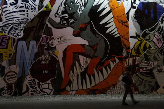The detailed mural took several days to complete. Mural by Faile, photography by Kelsey Savage Hays.