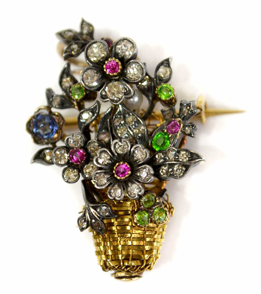 Georgian 'giardinetti' gem-set brooch in 14K gold. Bidding will open $500. Image courtesy of Austin Auction Gallery.   