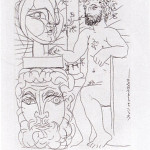 Picasso's etching ' Sculpteur et Deux Têtes.' Image courtesy of Picassomio.com.