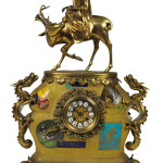 Japy Freres bronze dore Oriental-themed figural mantel clock, 26 3/4 x 16 1/2 x 10 inches. Estimate: $4,000-$6,000. Image courtesy of Morton Keuhnert Auctioneers & Appraisers.