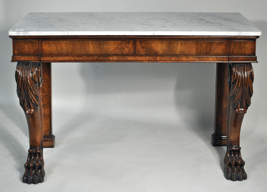 Regency carved mahogany slab table. Image courtesy of Woodbury Auctions.