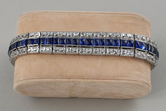 Art Deco platinum, diamond and sapphire bracelet. Image courtesy of Woodbury Auctions. 