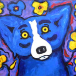 Original oil on canvas painting by George Rodrigue (b. 1944), titled 'Blue Dog is Happy,' artist signed. Image courtesy Crescent City Auction Gallery.
