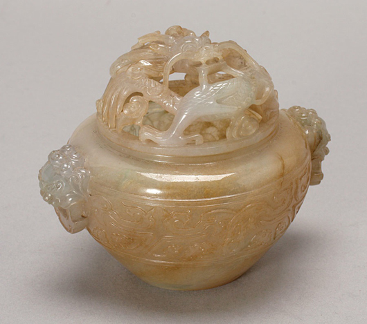 Jade covered censer decorated with dragon. Estimate: $4,000-$6,000. Image courtesy of Michaan's Auctions.