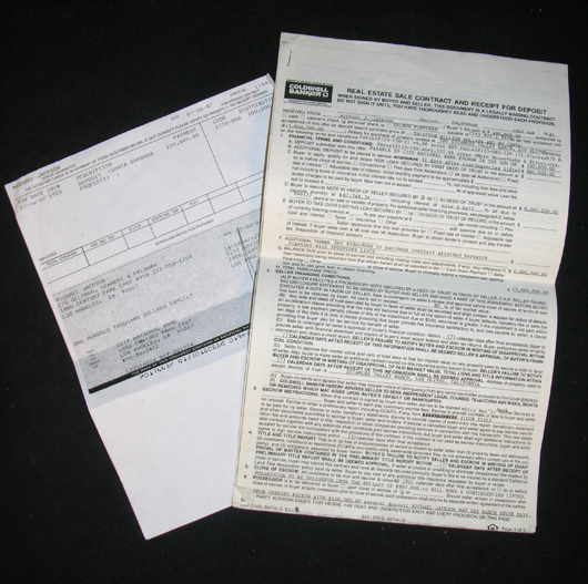 Michael Jackson Neverland Ranch deed and check copy. Premiere Props image.