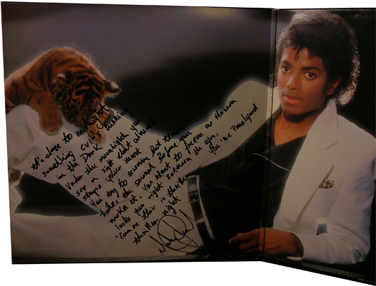 Michael Jackson Handwritten lyrics to the song ‘Thriller.’ Premiere Props image.