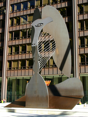 Chicago is a city of architecture and art. A monumental Cubist sculpture created in 1967 by Pablo Picasso stands in Daley Plaza in front of City Hall. It is a perennial favorite with tourists. Photo by J. Crocker, licensed under the Creative Commons Attribution-Share Alike 2.5 Generic license.