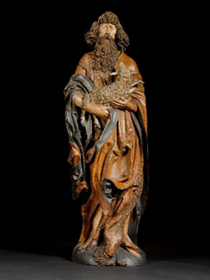 Near-lifesize statue 'Saint John the Baptist,' circa 1515, by The Master of the Harburger Altar (active around 1515 ). Painted and carved limewood. Image courtesy of The J. Paul Getty Museum, Los Angeles.