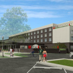 Artist's rendering of the 21c Museum Hotel currently under construction in Bentonville, Ark. The combination boutique hotel, contemporary art museum and restaurant. The museum will exhibit the work of living artists and will be open to the public at no charge. Image courtesy of 21c Museum Hotels.