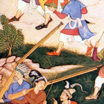 Early matchlocks - forebears of the European muzzle-loaded muskets - are illustrated in the 16th-century Baburnama (memoirs of Zahir Babur, who founded the Mughal Empire). Large and cumbersome, the guns had a short range and erratic aim, which is why soldiers preferred archery to musketry during that period. Public domain image.