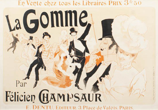 Jules Cheret (French, 1836-1932), 'La Gomme,' vintage poster, 33 x 47 1/2 inches. Estimate: $1,000-$2,000. Image courtesy of Leslie Hindman Auctioneers.