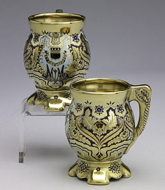Tiffany & Co. Mackay silver gilt and enamel coffee cups. Realized: $18,600. Image courtesy of Rago Arts and Auction Center.