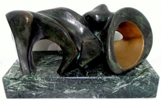 Jean-Jacques Porret sculpture 'Bull & Bear,' bronze representation of the stock market, on an Italian marble base, 7 inches high x 12 1/2 inches wide, base measures 5 1/2 inches x 12 inches x 2 inches. Estimate: $2,000-$2,500. Image courtesy of Bruce Kodner Galleries. 