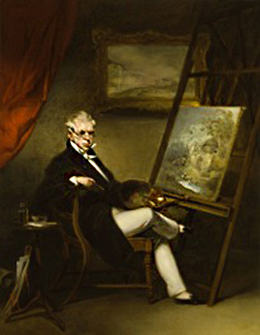 This work by George Chinnery (1774-1852), 'Self-portrait of the artist at his easel,' oil on canvas, is included in the current George Chinnery exhibition at Asia House, London until Jan. 21. National Portrait Gallery, London. Image courtesy Asia House and National Portrait Gallery.