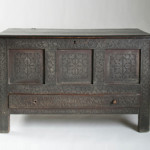 The Drake Family carved and painted joined chest with drawer, foliated vine group attributed to the Deacon John Moore (1614-1677, Windsor, Conn.) Shop tradition. Est. $80,000-$120,000. Image courtesy of Keno Auctions.