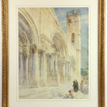Henry Ch. Brewer (British, 1866-1950), ‘St. Gilles,’ signed at lower left, depicting nuns and children entering the famous cathedral in the south of France, matted and framed under glass, overall 33 1/2 x 27 inches. Estimate: $800-$1,000. Image courtesy of Leland Little Auction & Estate Sales.