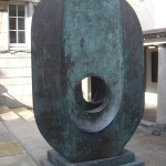 A Barbara Hepworth bronze sculpture, 'Dual Form,' is at the St Ives Guildhall in England. Image courtesy of Wikimedia Commons.