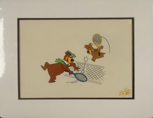 Yogi Bear & Boo Boo limited edition animation serigraph cel, ‘The Jellystone Open,’ image 13 inches x 9 inches. Estimate: $150-$230. Image courtesy of Universal Live.