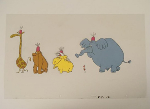 Original cel used in the production of a Dr. Seuss cartoon, believed to be produced by DePatie-Freleng Enterprises, 10 1/2 inches x 12 1/2 inches. Estimate: $100-$160. Image courtesy of Universal Live.