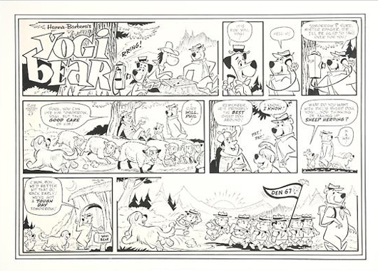 Hanna Barbera (American 20th Century), 'Yogi Bear Sunday comic drawing, 1968, ink drawing on paper. Estimate: $600-$800. Image courtesy of Michaan's Auctions.
