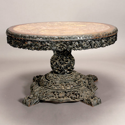 Large export table with marble inset, late Qing/Republic Period, sold for $35,100. Image courtesy of Michaan's Auctions.
