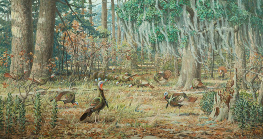 Louis Agassiz Fuertes (1874-1927), 'Wild Turkey,' oil on canvas, 30 by 50 inches. Estimate: $20,000-$40,000. Image courtesy of Copley Fine Art Auctions LLC.