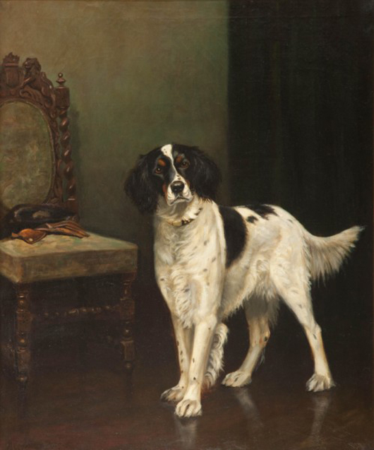 Alexander Pope Jr. (1849-1924), 'Waiting for its Master,' oil on canvas, 36.5 by 30.5 inches. Estimate: $100,000-$200,000. Image courtesy of Copley Fine Art Auctions LLC.